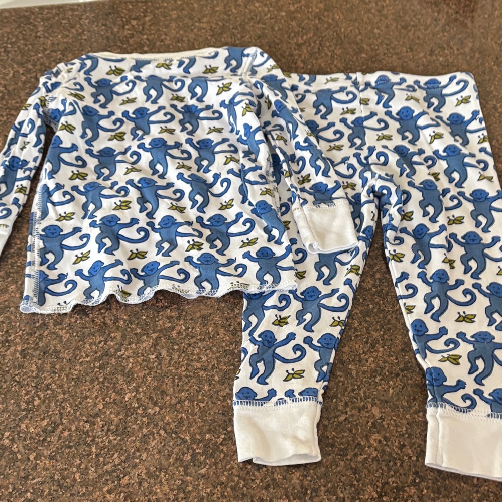 Roller Rabbit (2) SETS W/ INITIALS Blue White Monkey/Heart set Pajama Set-12/18 - Picture 14 of 14